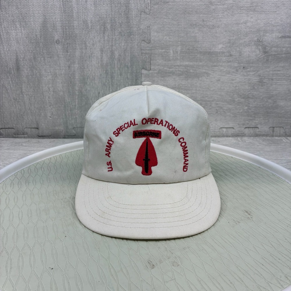 Vintage US‎ Army Special Operations Command Hat Cap Snapback Mens OSFA White USA